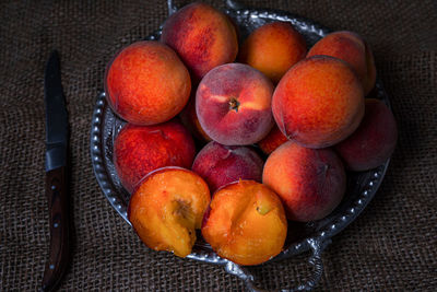 High angle view of fruits in basket