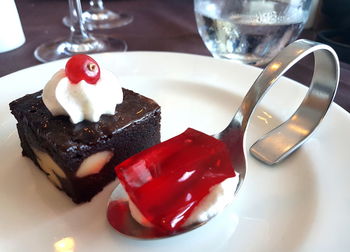 Close-up of dessert in plate on table