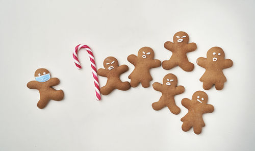High angle view of cookies against white background