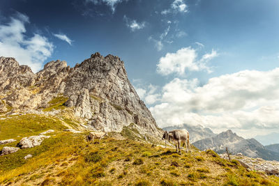 Rock formations on landscape against sky