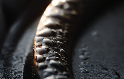 Close-up of tire track on rock