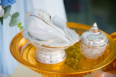 Close-up of tea served on table