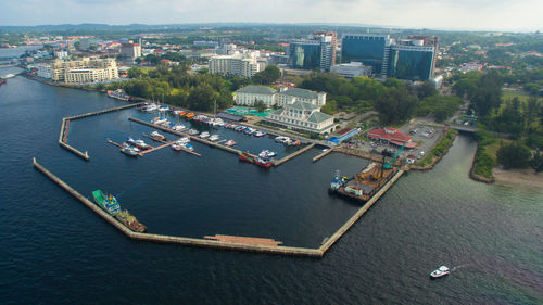 High angle view of buildings in city