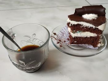 High angle view of dessert on table