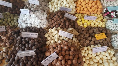 High angle view of fruits for sale at market stall