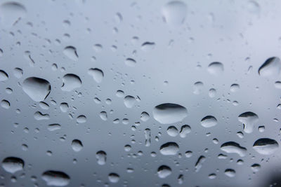 Full frame shot of raindrops on glass window