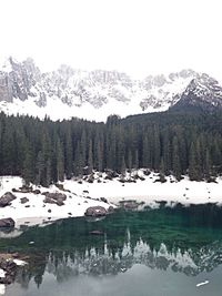 Scenic view of snow covered mountains