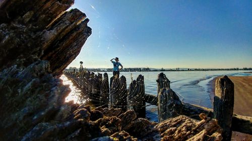 Panoramic view of sea against clear sky