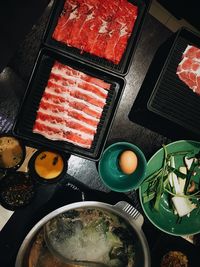 High angle view of breakfast on table