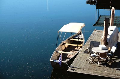 Boat moored on lake