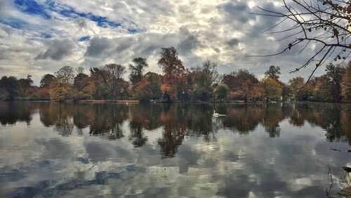 Scenic view of lake against cloudy sky