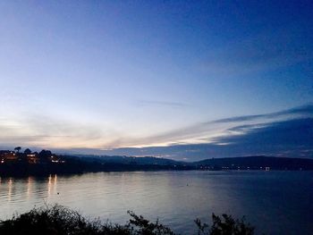 Scenic view of lake against sky at sunset