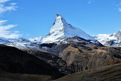 Matterhorn mountain  solitary on clear  blue  sky view from  the rotenboden station 