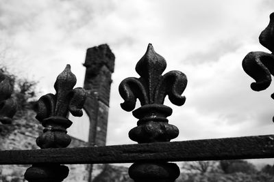 Close-up of fence against cloudy sky