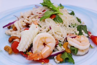 Close-up of seafood served in plate