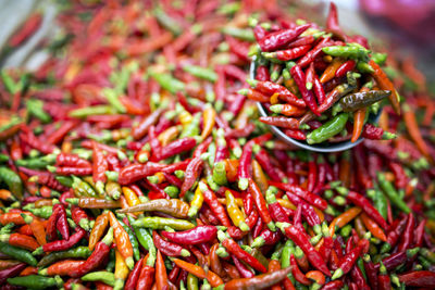 Close-up of red chili peppers in market