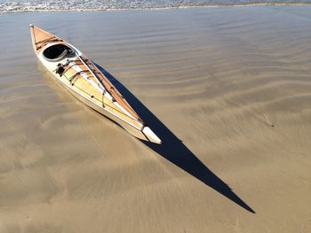 High angle view of ship on beach