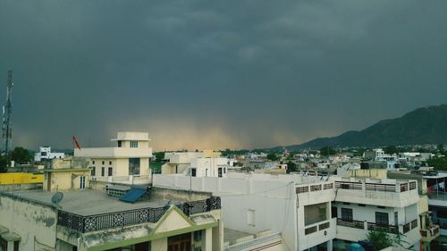 View of residential district against sky