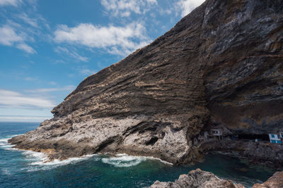 Scenic view of rocks in sea against sky