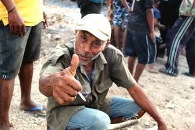 People looking at friends in city