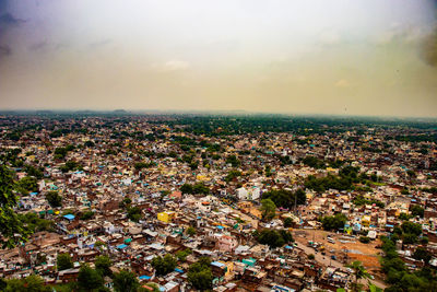 High angle view of townscape against sky