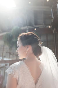 Portrait of woman wearing wedding dress