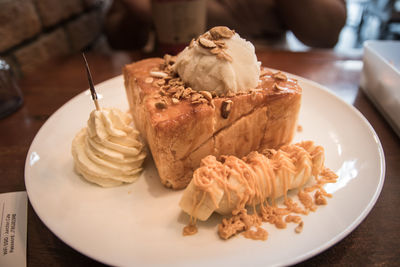 Close-up of dessert in plate on table