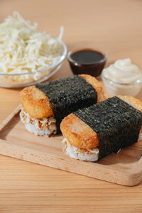 Close-up of sushi on table