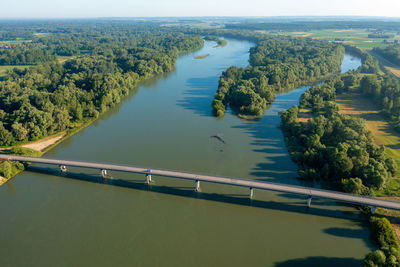 Aerial view of the bridge on the drava river, croatia