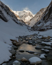 Scenic view of snowcapped mountains against sky