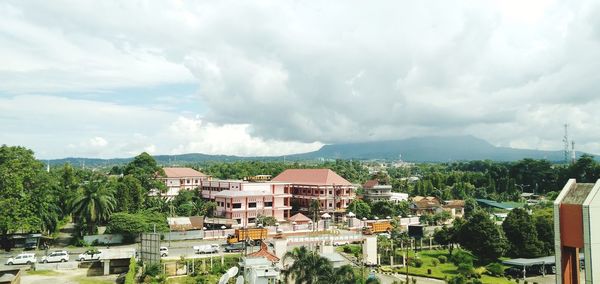 High angle shot of townscape against sky