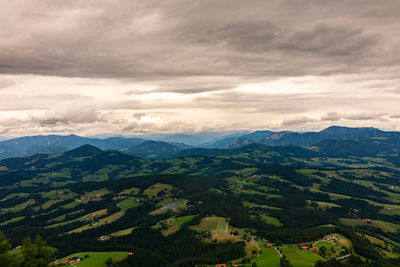 Scenic view of mountains against sky during sunset