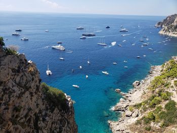 High angle view of sea shore against sky