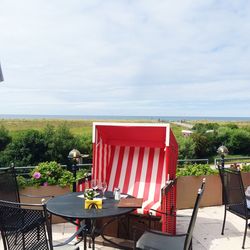 Chairs and tables on terrace restaurant