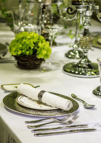 Close-up of flowers in plate on table