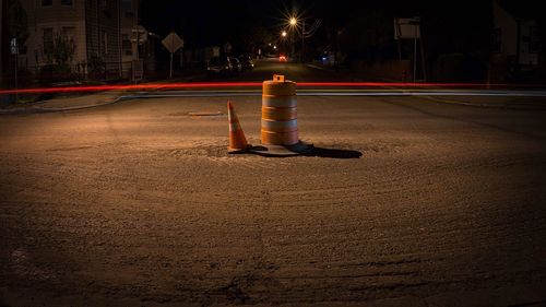 Light trails on road at night