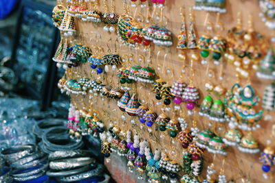 Close-up of earrings for sale