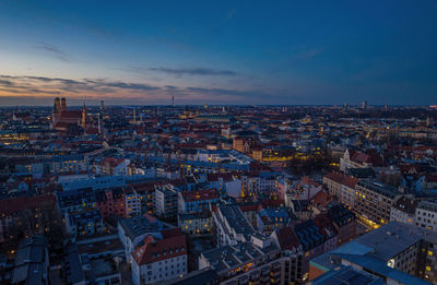 High angle view of cityscape against sky during sunset