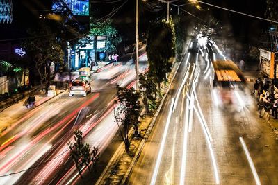 Traffic on city street at night