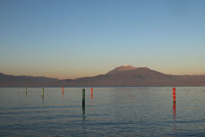 Scenic view of sea against clear blue sky