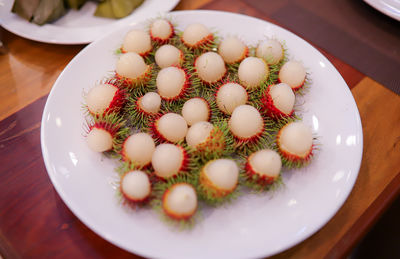 High angle view of dessert in plate on table