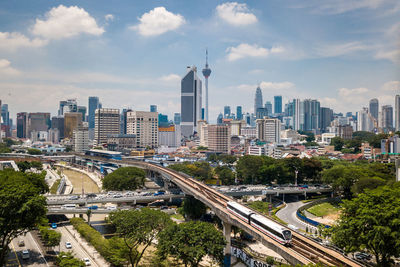 High angle view of cityscape against sky