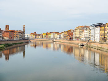 Reflection of buildings in water. pisa, italy