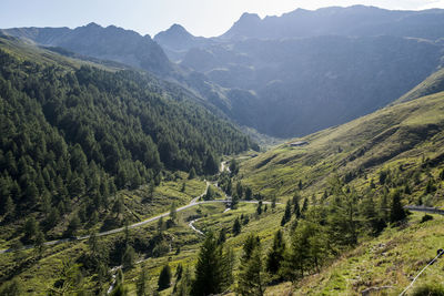 High angle view of mountains against sky