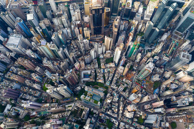 High angle view of modern buildings in city