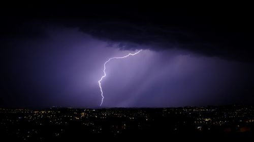 Lightning in sky at night