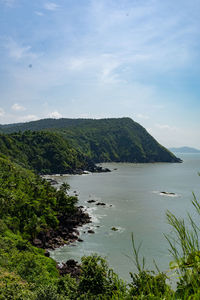 Scenic view of bay against sky