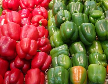 Full frame shot of bell peppers at market stall