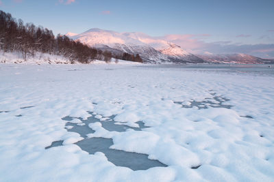 Scenic view of snowcapped mountains against sky