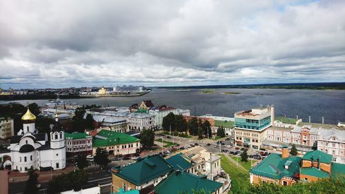 High angle view of buildings in city